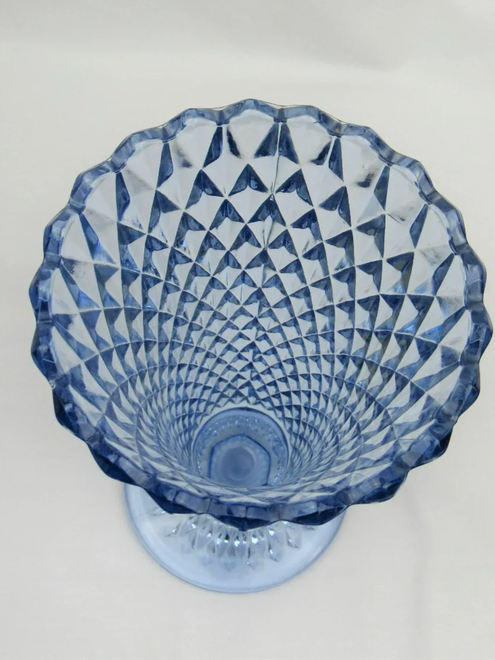 Vintage Indiana Glass Diamond Point Trumpet Vase MCM Regal Azure Blue 8